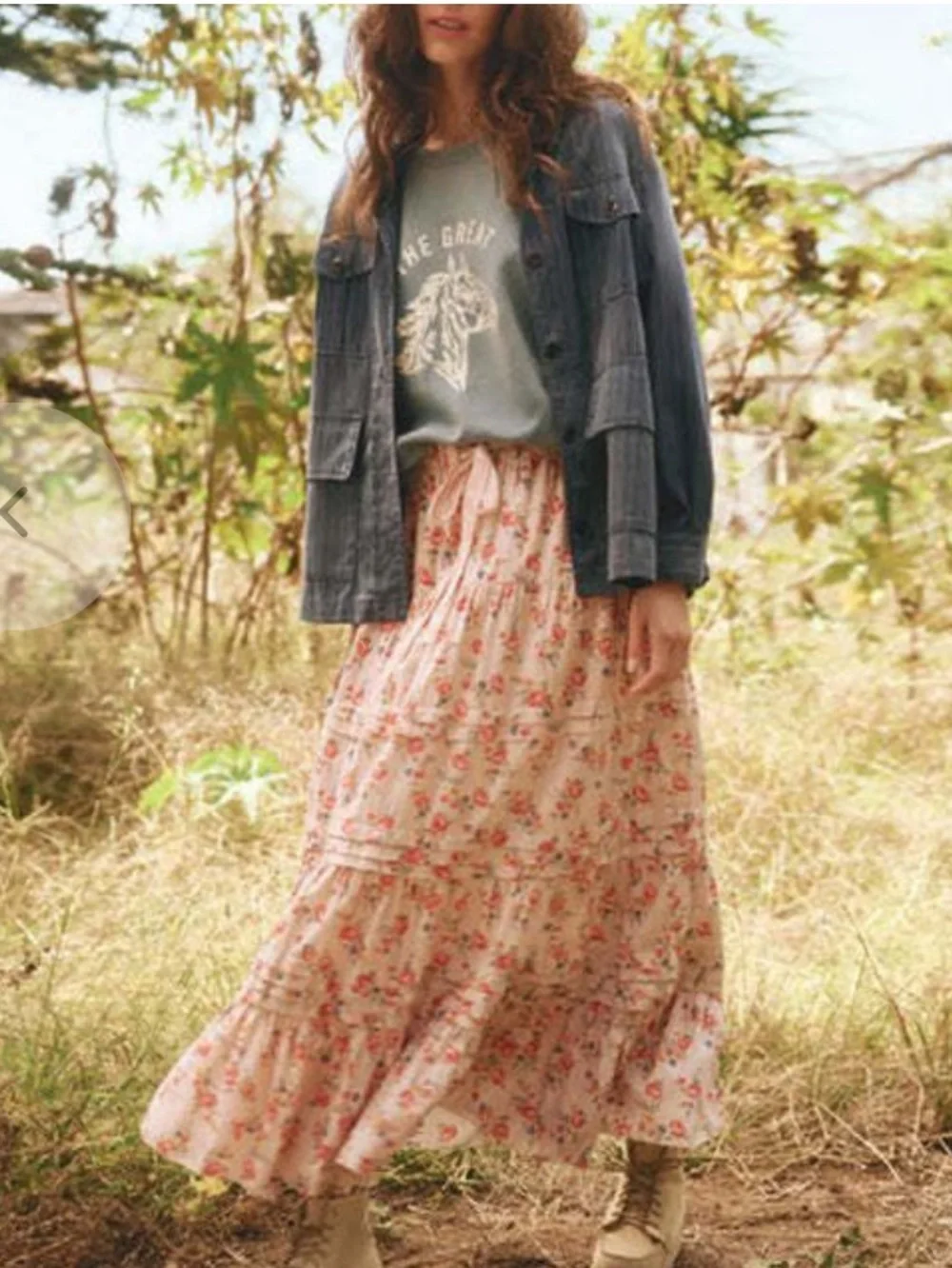 THE GREAT. THE PASTORAL SKIRT - PINK ROSE PRINT Sz 3 NWT